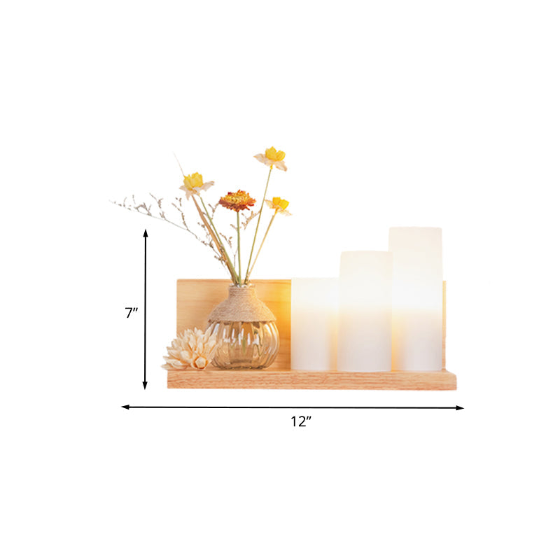 Frendorf | Hout 1 Licht Wandlamp Nordic Melkglas Spiraal/Cilinder/Huis Wandmontage Verlichtingsarmatuur met Duidelijke Glazen Vaasje
