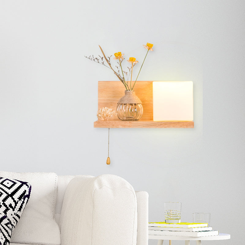 Frendorf | Hout 1 Licht Wandlamp Nordic Melkglas Spiraal/Cilinder/Huis Wandmontage Verlichtingsarmatuur met Duidelijke Glazen Vaasje