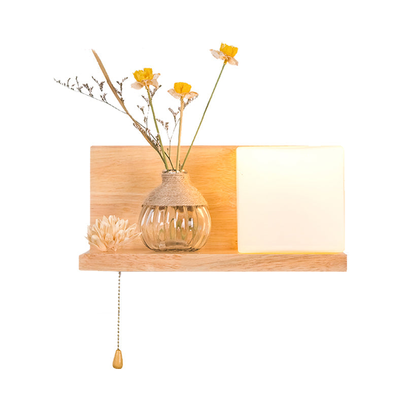 Frendorf | Hout 1 Licht Wandlamp Nordic Melkglas Spiraal/Cilinder/Huis Wandmontage Verlichtingsarmatuur met Duidelijke Glazen Vaasje