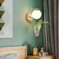 Frendorf | Gold/Black Globe Wandleuchte Antik Creme/Rauchgrau Glas 1-Kopf Schlafzimmer Wandlampe mit Klarglas Pflanzentasse