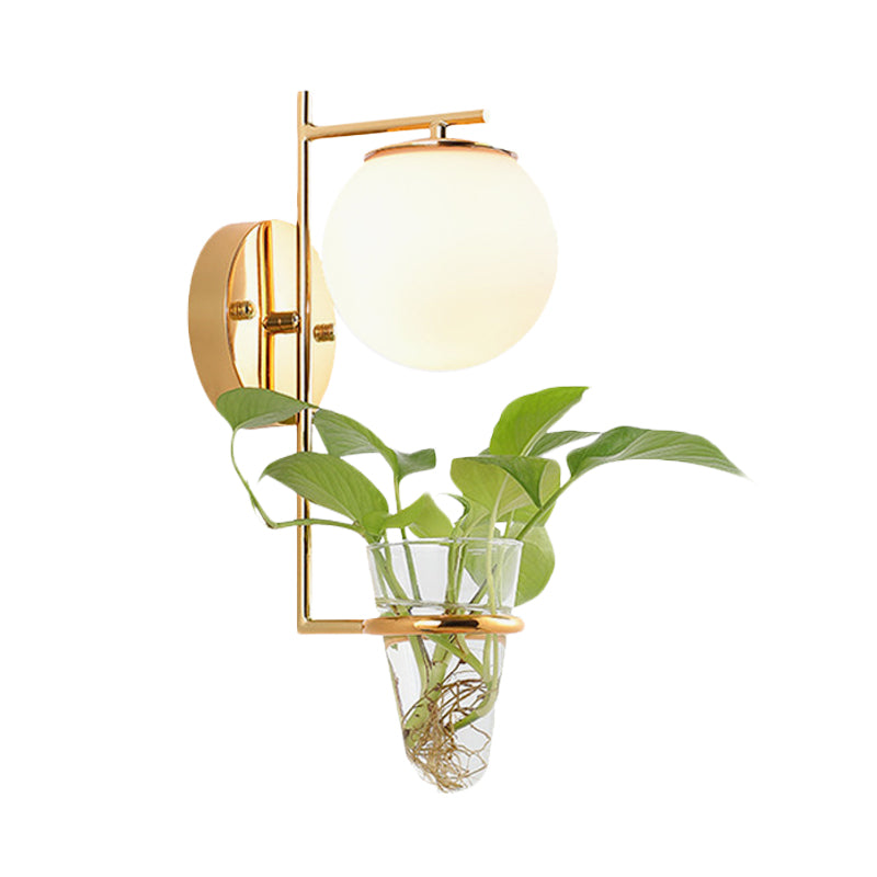 Frendorf | Gold/Black Globe Wandleuchte Antik Creme/Rauchgrau Glas 1-Kopf Schlafzimmer Wandlampe mit Klarglas Pflanzentasse