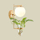 Frendorf | Gold/Black Globe Wandleuchte Antik Creme/Rauchgrau Glas 1-Kopf Schlafzimmer Wandlampe mit Klarglas Pflanzentasse