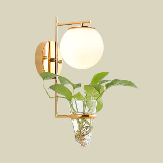 Frendorf | Gold/Black Globe Wandleuchte Antik Creme/Rauchgrau Glas 1-Kopf Schlafzimmer Wandlampe mit Klarglas Pflanzentasse