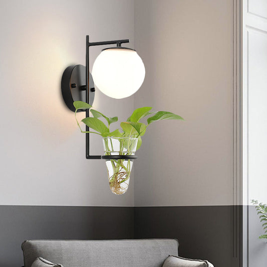 Frendorf | Gold/Black Globe Wandleuchte Antik Creme/Rauchgrau Glas 1-Kopf Schlafzimmer Wandlampe mit Klarglas Pflanzentasse