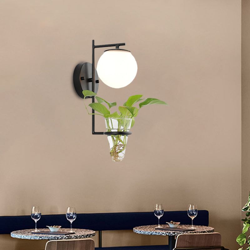 Frendorf | Gold/Black Globe Wandleuchte Antik Creme/Rauchgrau Glas 1-Kopf Schlafzimmer Wandlampe mit Klarglas Pflanzentasse