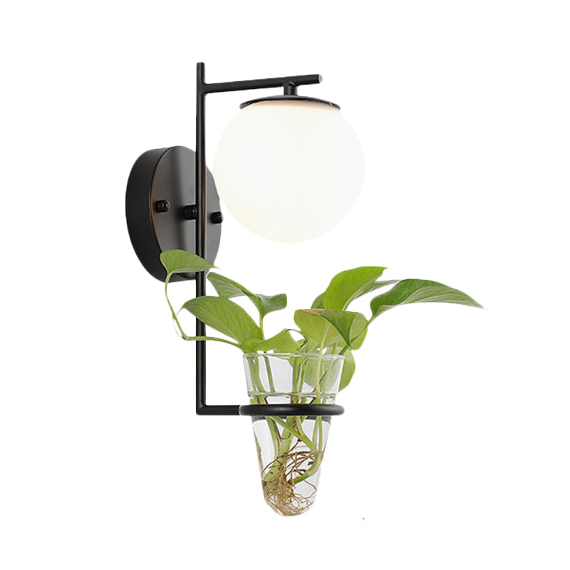 Frendorf | Gold/Black Globe Wandleuchte Antik Creme/Rauchgrau Glas 1-Kopf Schlafzimmer Wandlampe mit Klarglas Pflanzentasse