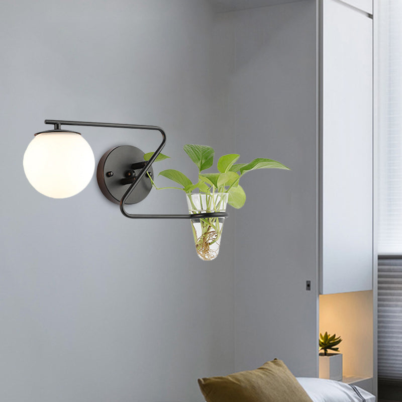 Frendorf | Globale Schlafzimmer Wandleuchte Industriell Creme/Rauchgrau Glas 1 Kopf Schwarz/Gold Wandlicht mit Klarglas Pflanzenbecher