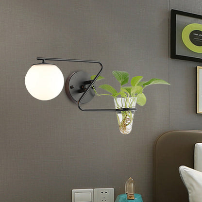 Frendorf | Globale Schlafzimmer Wandleuchte Industriell Creme/Rauchgrau Glas 1 Kopf Schwarz/Gold Wandlicht mit Klarglas Pflanzenbecher
