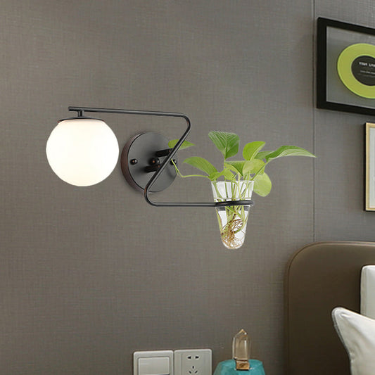 Frendorf | Globale Schlafzimmer Wandleuchte Industriell Creme/Rauchgrau Glas 1 Kopf Schwarz/Gold Wandlicht mit Klarglas Pflanzenbecher