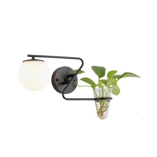 Frendorf | Globale Schlafzimmer Wandleuchte Industriell Creme/Rauchgrau Glas 1 Kopf Schwarz/Gold Wandlicht mit Klarglas Pflanzenbecher