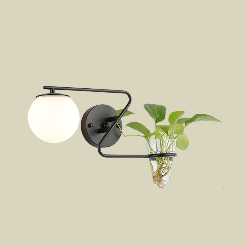 Frendorf | Globale Schlafzimmer Wandleuchte Industriell Creme/Rauchgrau Glas 1 Kopf Schwarz/Gold Wandlicht mit Klarglas Pflanzenbecher