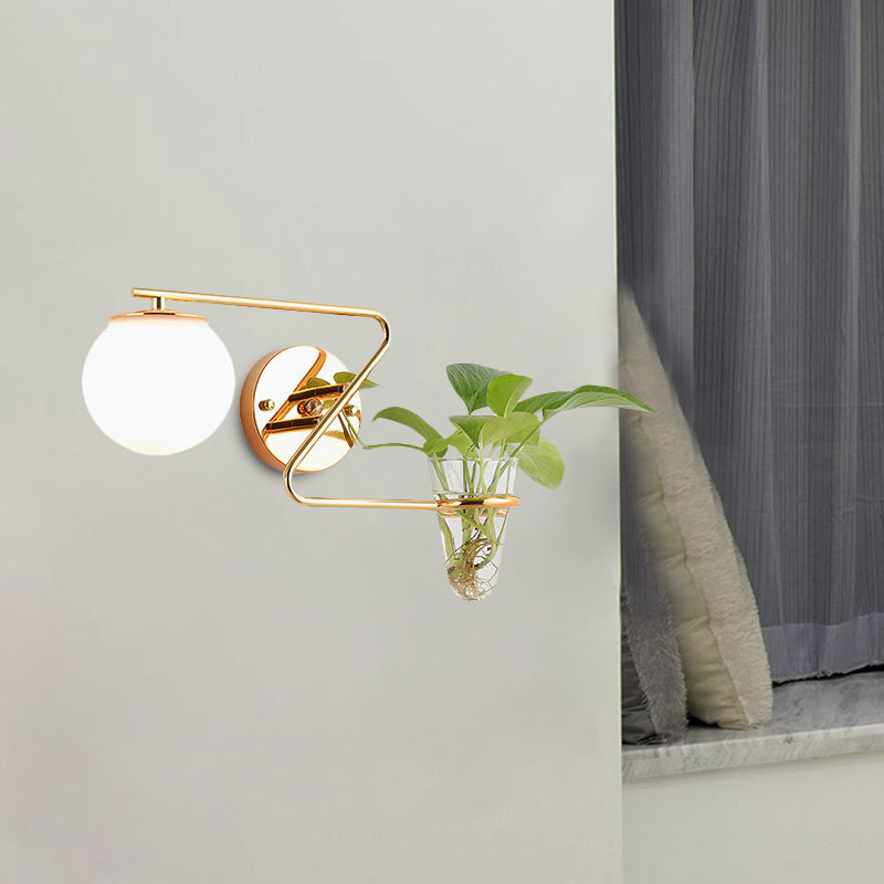 Frendorf | Globale Schlafzimmer Wandleuchte Industriell Creme/Rauchgrau Glas 1 Kopf Schwarz/Gold Wandlicht mit Klarglas Pflanzenbecher