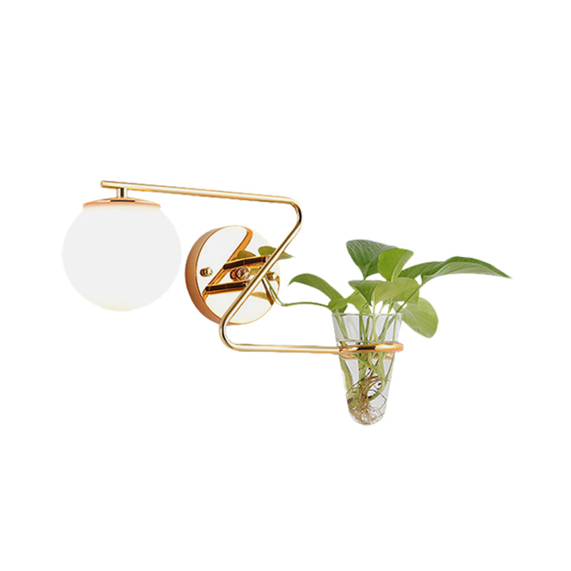 Frendorf | Globale Schlafzimmer Wandleuchte Industriell Creme/Rauchgrau Glas 1 Kopf Schwarz/Gold Wandlicht mit Klarglas Pflanzenbecher