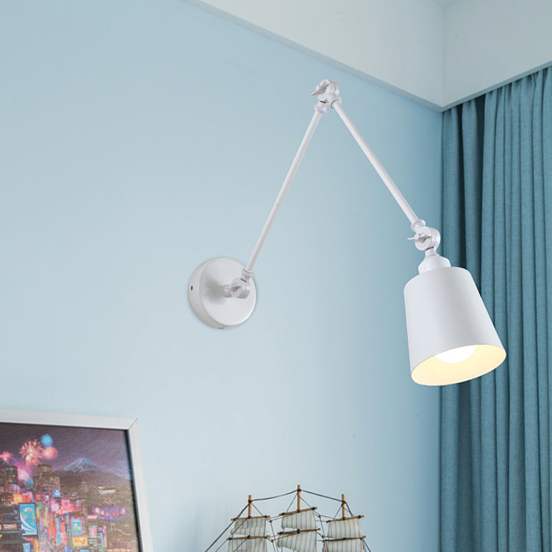 Frendorf | 2-Joint Swing Arm Wandlamp Nordic IJzer Enkel Zwart/Wit Sconces Verlichting met Tapse Schaduw