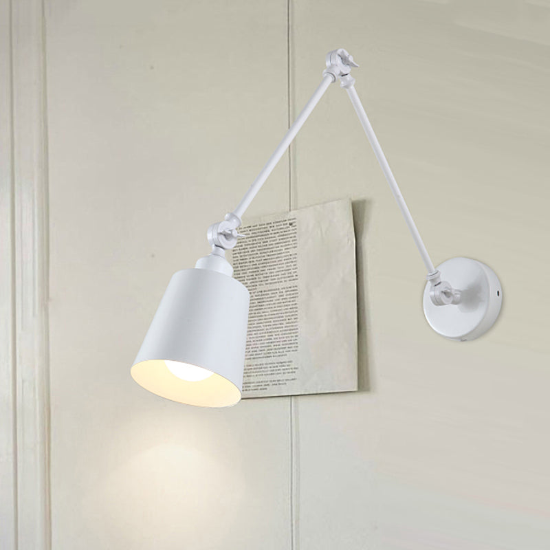 Frendorf | 2-Joint Swing Arm Wandlamp Nordic IJzer Enkel Zwart/Wit Sconces Verlichting met Tapse Schaduw