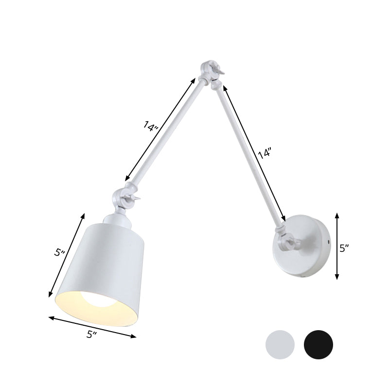 Frendorf | 2-Joint Swing Arm Wandlamp Nordic IJzer Enkel Zwart/Wit Sconces Verlichting met Tapse Schaduw
