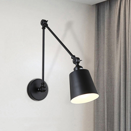 Frendorf | 2-Joint Swing Arm Wandlamp Nordic IJzer Enkel Zwart/Wit Sconces Verlichting met Tapse Schaduw