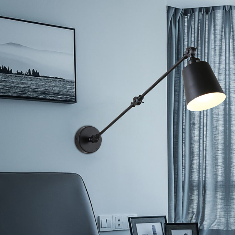 Frendorf | 2-Joint Swing Arm Wandlamp Nordic IJzer Enkel Zwart/Wit Sconces Verlichting met Tapse Schaduw