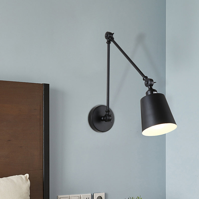 Frendorf | 2-Joint Swing Arm Wandlamp Nordic IJzer Enkel Zwart/Wit Sconces Verlichting met Tapse Schaduw