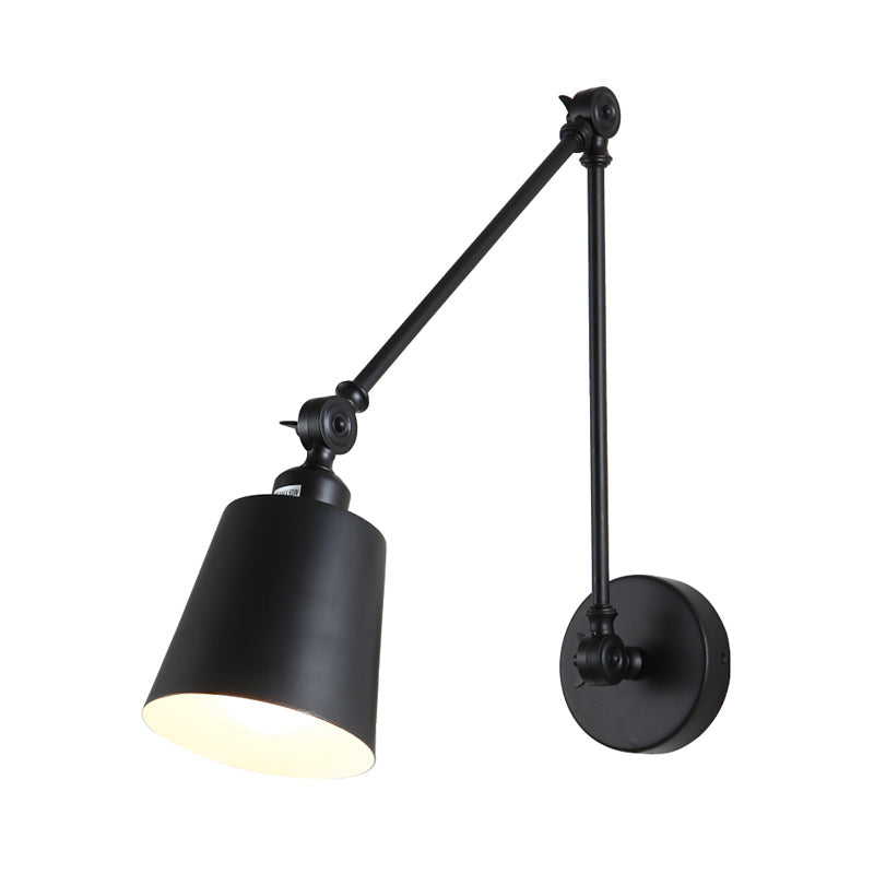 Frendorf | 2-Joint Swing Arm Wandlamp Nordic IJzer Enkel Zwart/Wit Sconces Verlichting met Tapse Schaduw