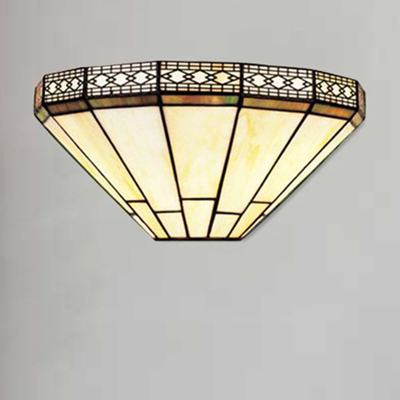 Frendorf | Art Glass Halb-Globus Wandleuchte Tiffany-Stil 1 Licht Wandleuchte in Beige/Amber für Wohnzimmer