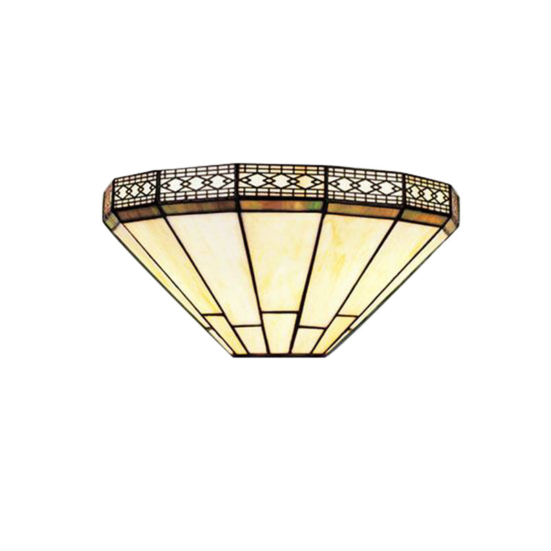 Frendorf | Art Glass Halb-Globus Wandleuchte Tiffany-Stil 1 Licht Wandleuchte in Beige/Amber für Wohnzimmer
