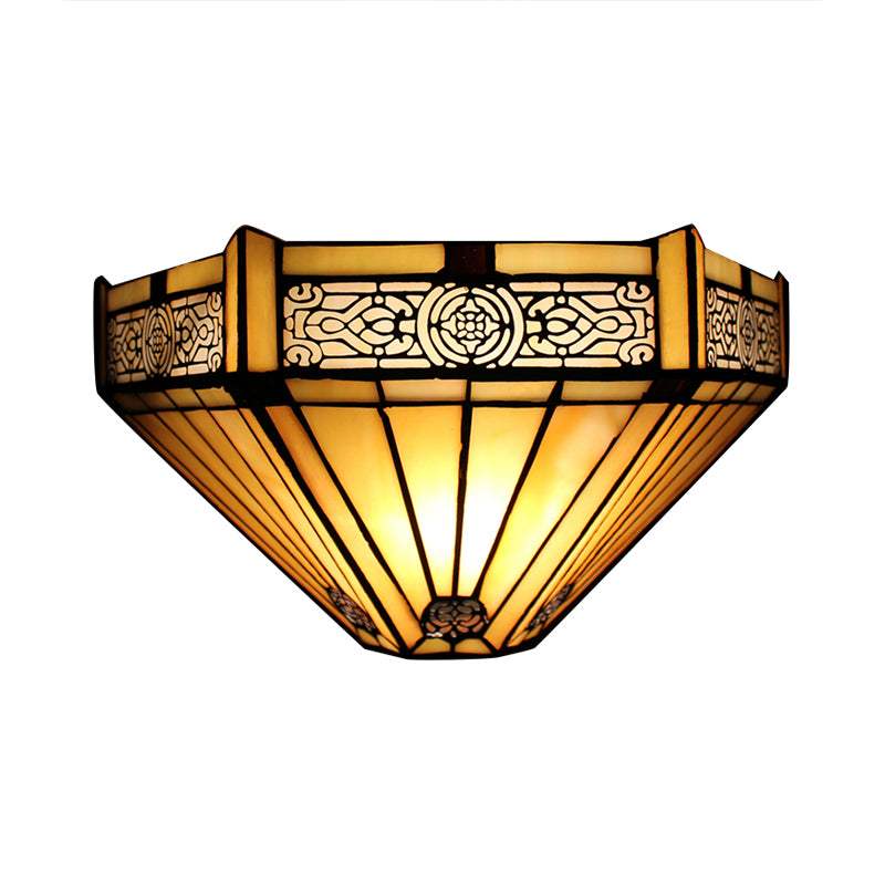 Frendorf | Art Glass Halb-Globus Wandleuchte Tiffany-Stil 1 Licht Wandleuchte in Beige/Amber für Wohnzimmer