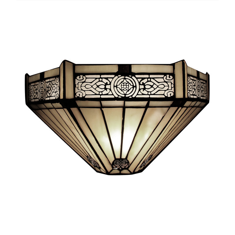 Frendorf | Art Glass Halb-Globus Wandleuchte Tiffany-Stil 1 Licht Wandleuchte in Beige/Amber für Wohnzimmer