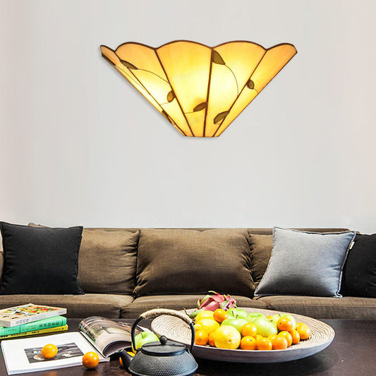 Frendorf | Tiffany Stil konische Wandleuchte mit Blattmuster Kunstglas Wandlicht in Beige für Esszimmer