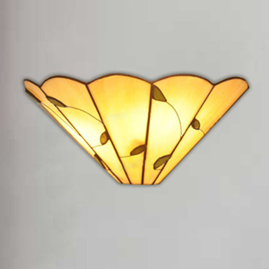 Frendorf | Tiffany Stil konische Wandleuchte mit Blattmuster Kunstglas Wandlicht in Beige für Esszimmer