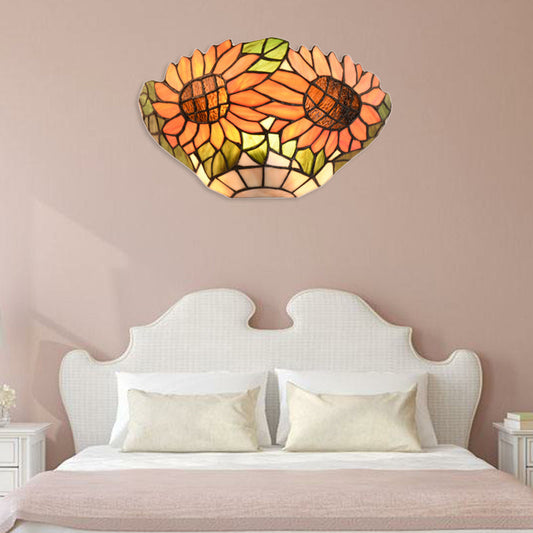 Frendorf | Rustieke stijl oranje wandlamp zonnebloem glas-in-lood 1 licht wandlamp voor restaurant