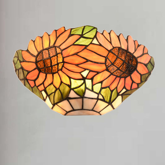 Frendorf | Rustieke stijl oranje wandlamp zonnebloem glas-in-lood 1 licht wandlamp voor restaurant