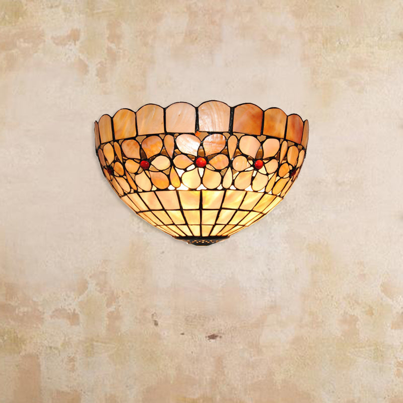 Frendorf | Blumenmuster Wandlicht Tiffany Vintage Muschel Wandleuchte in Beige/Pink-Weiß für Flur Büro