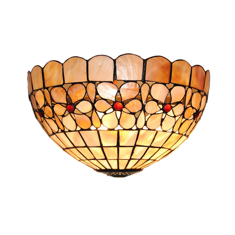 Frendorf | Blumenmuster Wandlicht Tiffany Vintage Muschel Wandleuchte in Beige/Pink-Weiß für Flur Büro