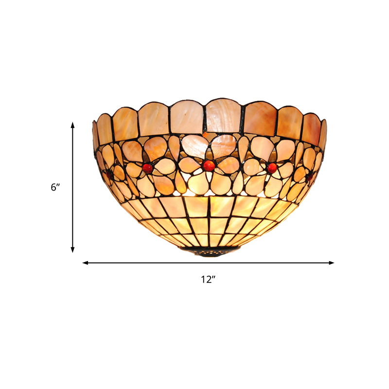 Frendorf | Blumenmuster Wandlicht Tiffany Vintage Muschel Wandleuchte in Beige/Pink-Weiß für Flur Büro