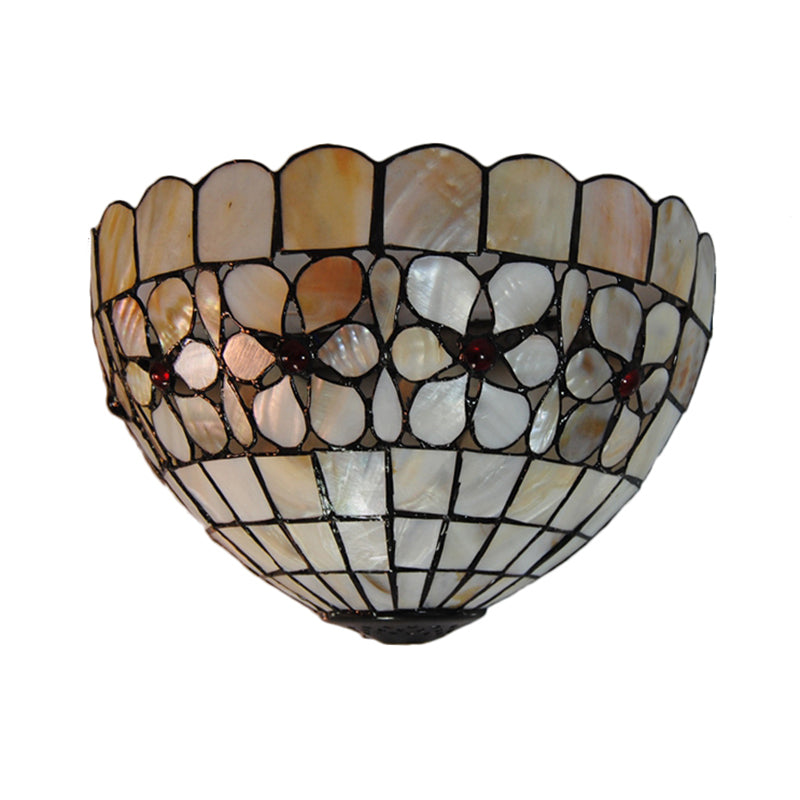 Frendorf | Blumenmuster Wandlicht Tiffany Vintage Muschel Wandleuchte in Beige/Pink-Weiß für Flur Büro