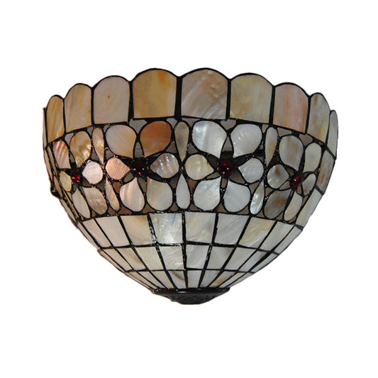 Frendorf | Blumenmuster Wandlicht Tiffany Vintage Muschel Wandleuchte in Beige/Pink-Weiß für Flur Büro