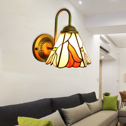 Frendorf | Glas-in-lood Roze Wandverlichting Lelie 1 Kop Tiffany Wandlamp voor Woonkamer