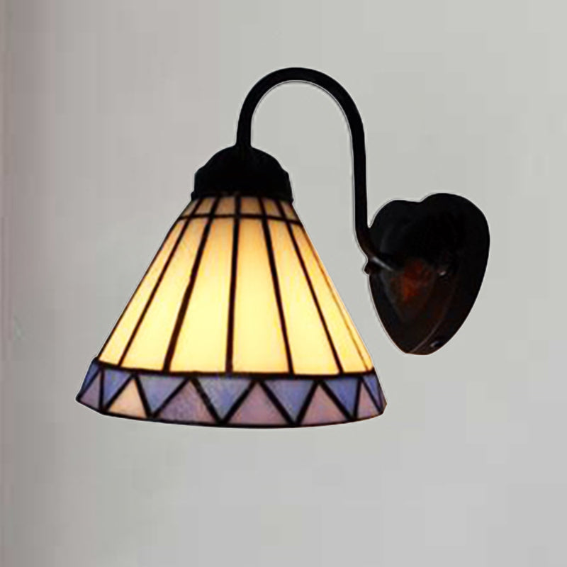 Frendorf | Cone Wandlamp Tiffany Blauw-Wit Glas 1 Hoofd Zwarte Sconces Verlichting voor Slaapkamer