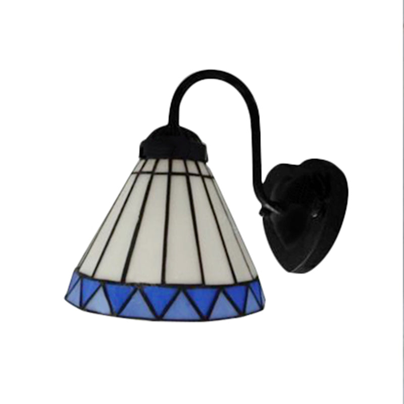 Frendorf | Cone Wandlamp Tiffany Blauw-Wit Glas 1 Hoofd Zwarte Sconces Verlichting voor Slaapkamer
