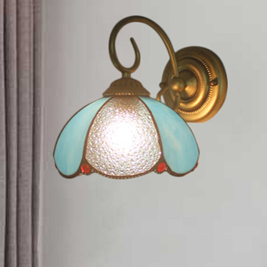 Frendorf | Tiffany Blütenförmige Wandleuchte mit gebogenem Arm 1 Licht Glas Wandlampe in Blau für das Arbeitszimmer