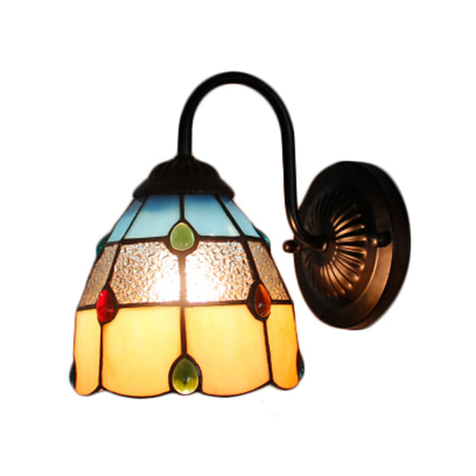 Frendorf | Tiffany Dome Wandlamp Fixture 1 Hoofd Geel-Blauw Glas Wandlicht met Agaat Decoratie