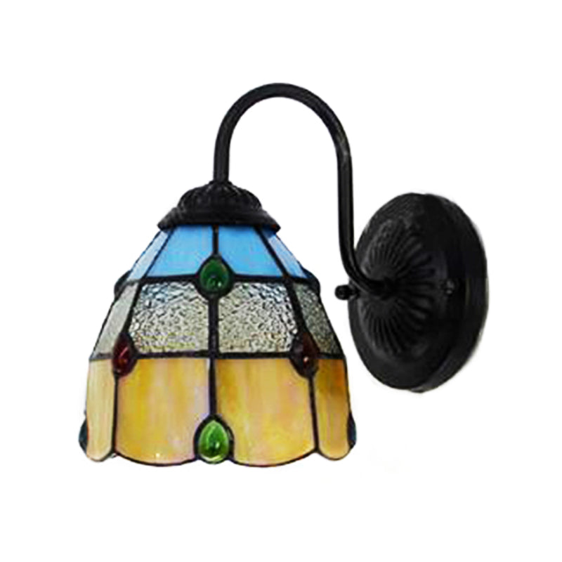 Frendorf | Tiffany Dome Wandlamp Fixture 1 Hoofd Geel-Blauw Glas Wandlicht met Agaat Decoratie