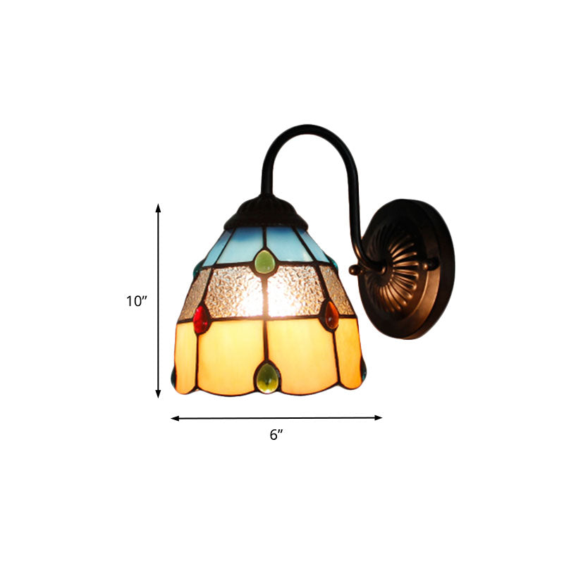 Frendorf | Tiffany Dome Wandlamp Fixture 1 Hoofd Geel-Blauw Glas Wandlicht met Agaat Decoratie