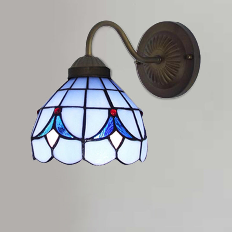 Frendorf | 1 Kopf Blumen Wandleuchte Tiffany Weiß/Blaue Glas Wandmontierte Lampe für Schlafzimmer