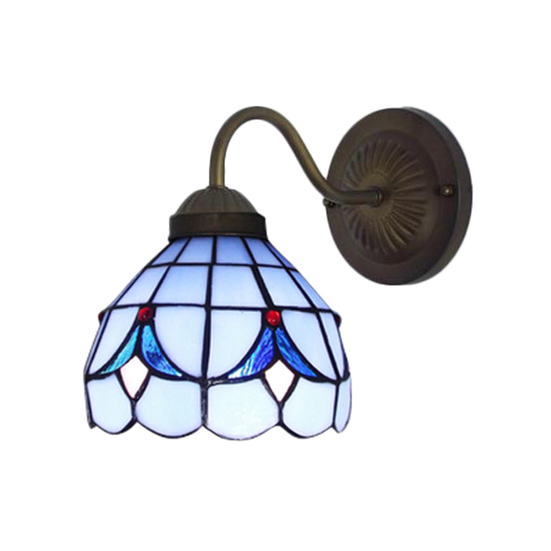 Frendorf | 1 Kopf Blumen Wandleuchte Tiffany Weiß/Blaue Glas Wandmontierte Lampe für Schlafzimmer