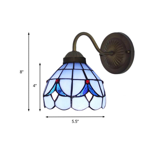 Frendorf | 1 Kopf Blumen Wandleuchte Tiffany Weiß/Blaue Glas Wandmontierte Lampe für Schlafzimmer