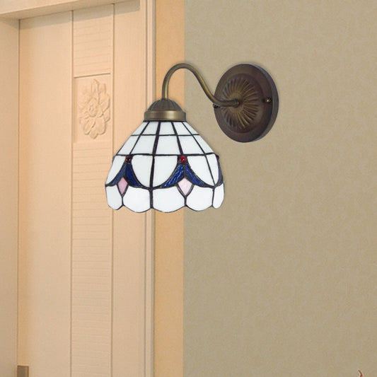 Frendorf | 1 Kopf Blumen Wandleuchte Tiffany Weiß/Blaue Glas Wandmontierte Lampe für Schlafzimmer
