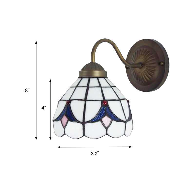 Frendorf | 1 Kopf Blumen Wandleuchte Tiffany Weiß/Blaue Glas Wandmontierte Lampe für Schlafzimmer