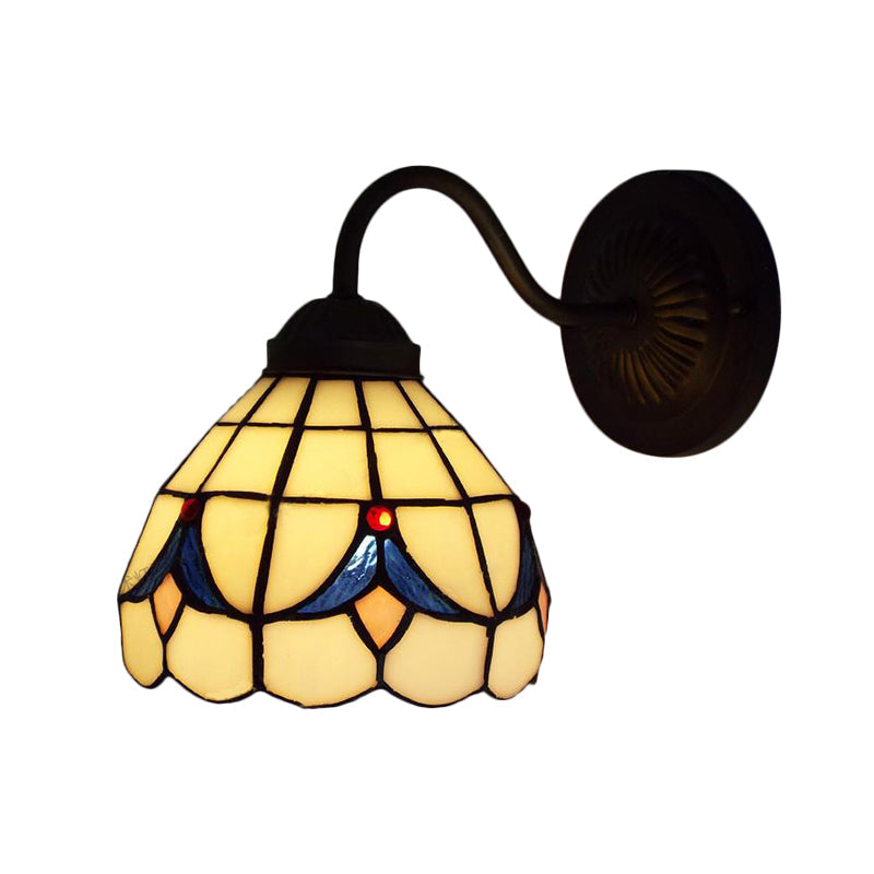 Frendorf | 1 Kopf Blumen Wandleuchte Tiffany Weiß/Blaue Glas Wandmontierte Lampe für Schlafzimmer